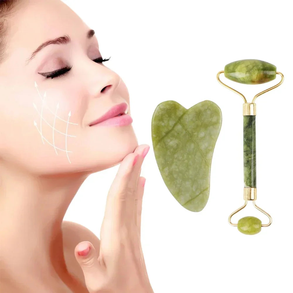 Jade Roller double tête pour massage visage anti-âge